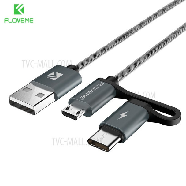FLOVEME 2 in 1 QC3.0 micro Type-C Fast Charge Cable Flash Charging for Android Smartphones - Grey