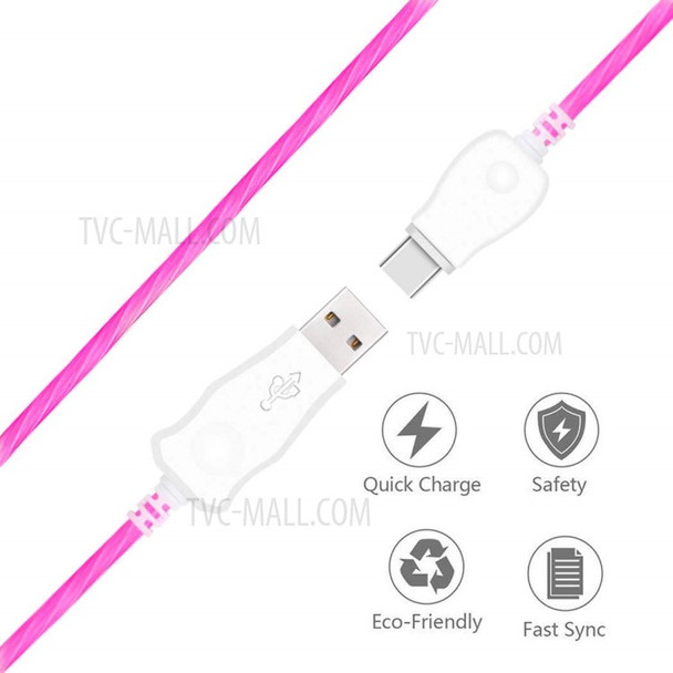 Luminous Horse Race Lamp 1M Type-C Charging Sync Cable for Huawei Samsung Xiaomi Etc. - Rose