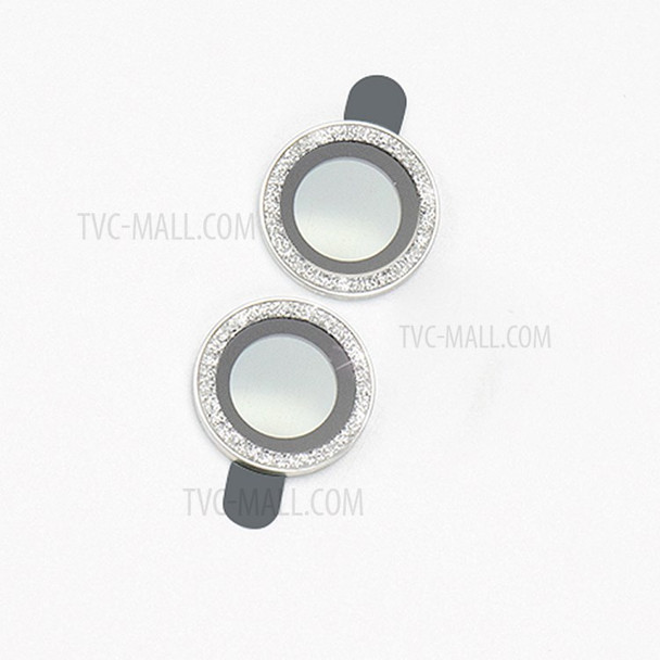 KUZOOM 2Pcs/Set Bright Diamond Decor Sapphire Camera Lens Glass Protector for iPhone 12/12 mini - White