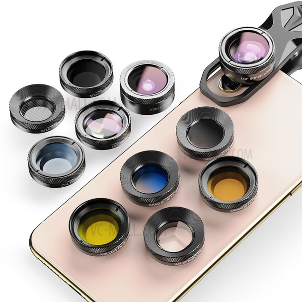 APEXEL 11-in-1 Phone Camera Lens Kit Fisheye Wide Angle Filter CPL ND Macro Mobile Lens