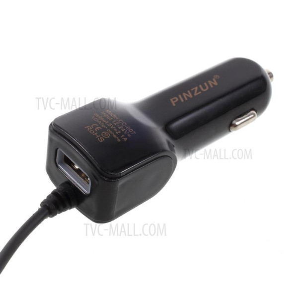 PINZUN 2.1A Springy Car Charger with Micro USB Cable & USB Interface for Apple Samsung HTC etc. - Black