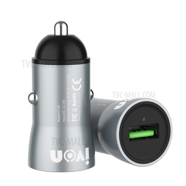 IVON CC39 3.1A QC3.0 Fast Charging Cigarette Lighter Car Charger Adapter - Lightning Cable