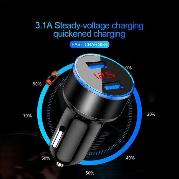 3.1A Fast Charging Dual USB Ports Cigarette Lighter Car Charger for 12V/24V Vehicles - Black