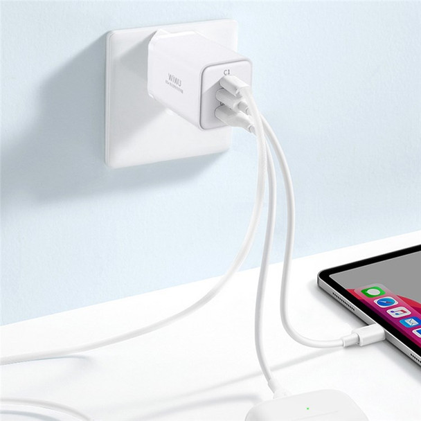 WIWU X-TR-259 EU Plug GaN 65W Type C and USB Wall Charger Power Station 3 Ports Fast Charging Adapter