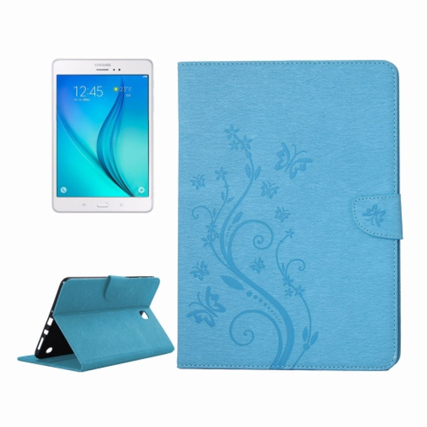 For Galaxy Tab A 8.0 / T350 Pressed Flowers Butterfly Pattern Horizontal Flip PU Leather Case with Magnetic Buckle & Holder & Card Slots & Wallet(Blue)