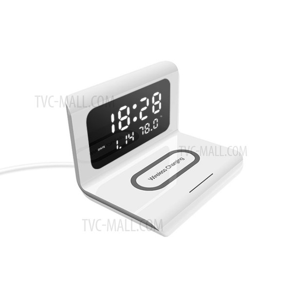 ZZ2 Clock Alarm Wireless Smart Phone Charger Charging Station Time Temperature Display - White