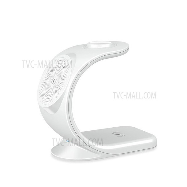3 in 1 C-shaped Smart Watch Phone Wireless Charger for iPhone Apple Watch AirPods - White