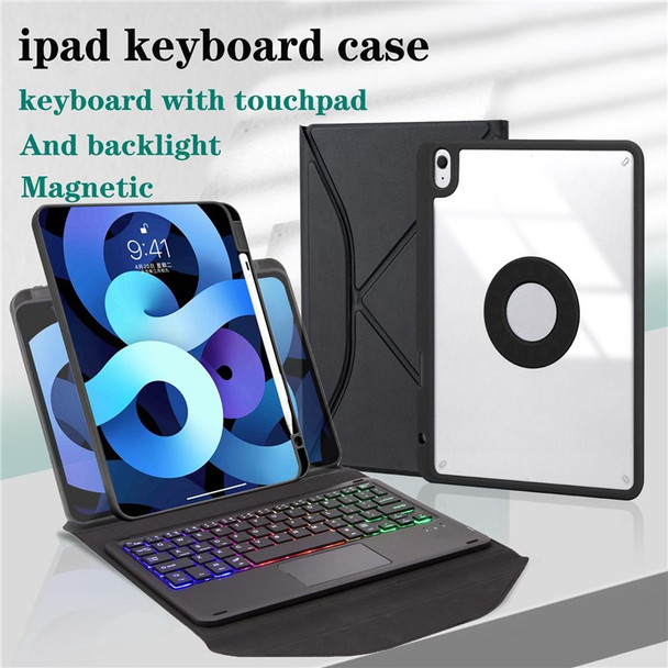Z098B-AS For iPad Air (2020)/(2022) 3-Color Backlit Bluetooth Keyboard Case with TouchPad Anti-Drop Protective Cover Pencil Slot Design Tablet Case - Black