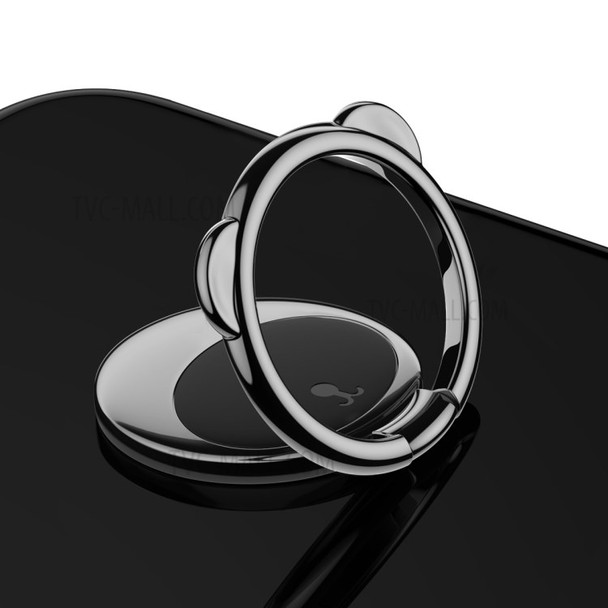 BASEUS Bear Shape 3mm Magnetic Absorption Zinc Alloy Super-thin 360-degree Rotary Phone Kickstand Finger Ring Grip - Black