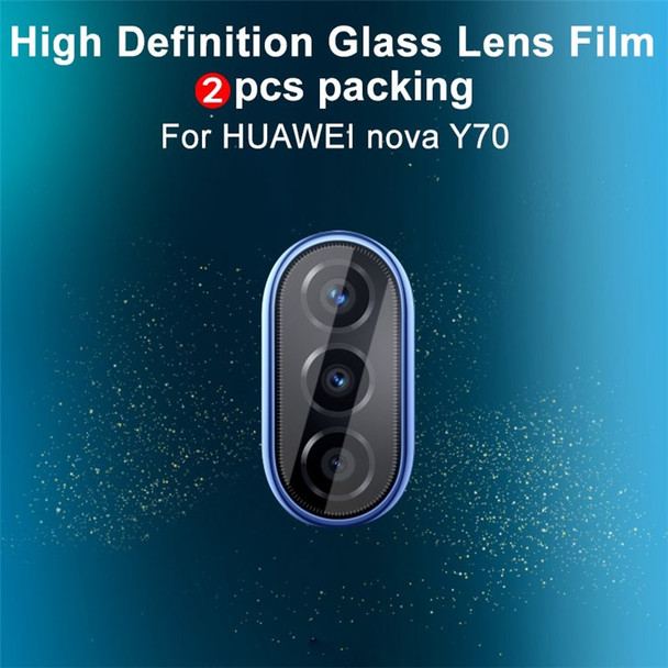IMAK for Huawei nova Y70 4G/nova Y70 Plus 4G 2Pcs/Set Camera Lens Protector Ultra Clear Anti-Scratch Full Cover Tempered Glass Lens Film