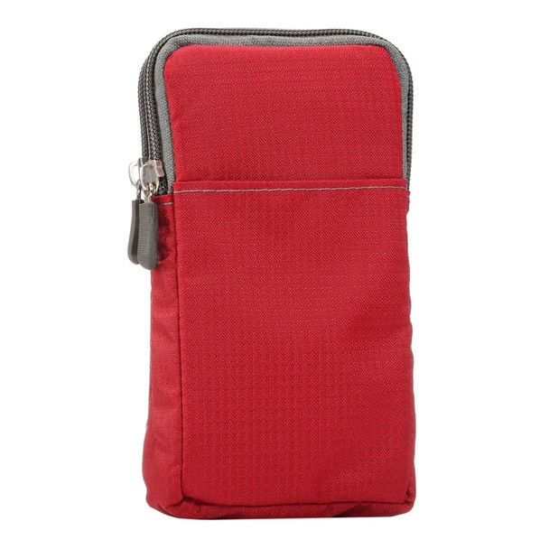 Universal Multi-function Plaid Texture Double Layer Zipper Sports Waist Bag / Shoulder Bag for iPhone X  & 7 & 7 Plus / Galaxy  S9+ / S8+ / Note 8 / Sony Xperia Z5 / Huawei Mate 8, Size: 16.5 x 9.0 x 3.0cm(Red)