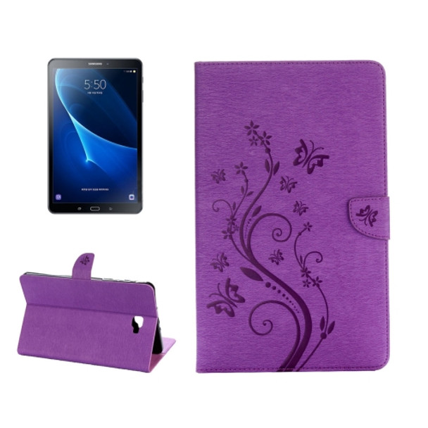 For Galaxy Tab A 10.1 Pressed Flowers Butterfly Pattern Horizontal Flip PU Leather Case with Magnetic Buckle & Holder & Card Slots & Wallet(Purple)