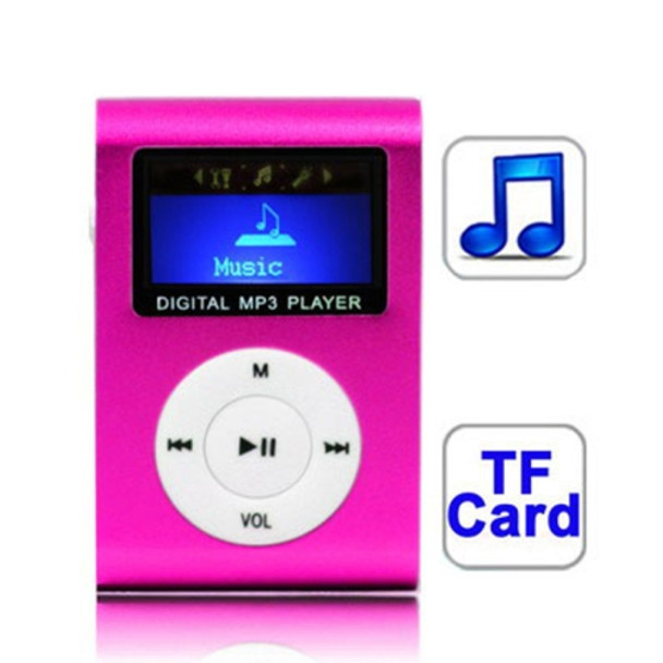 TF (Micro SD) Card Slot MP3 Player with LCD Screen, Metal Clip(Magenta)