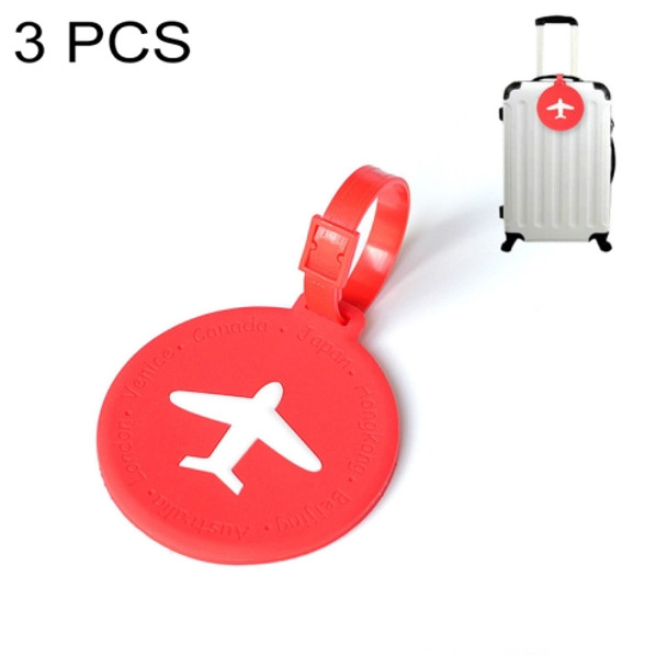 3 PCS Round PVC Luggage Tag Travel Bag Identification Tag(Red)