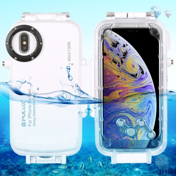 PULUZ 40m/130ft Waterproof Diving Housing Photo Video Taking Underwater Cover Case for iPhone XS Max(White)