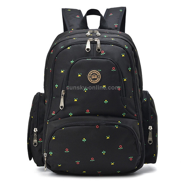 Fashion Travel Multifunctional Mother Shoulder Bag Maternity Mummy Nappy Backpack, Size: 18*30*43cm (Black Flower)