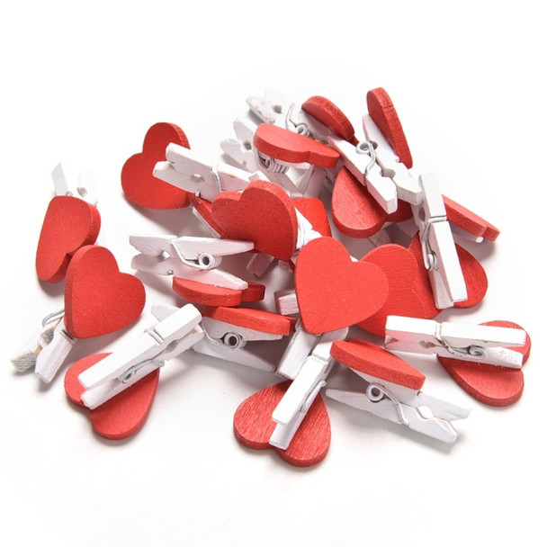 50 PCS Mini Red Heart Love Wooden Photo Paper Peg Pin Clothespin Craft Postcard Clips