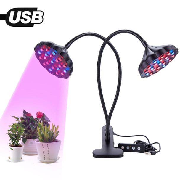 20W Dual Lotus Heads Adjustable Spectrum Timing LED Lamp for Plant Growth Lighting(Black)