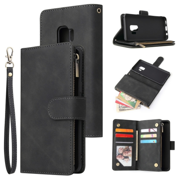 For Galaxy S9 Multifunctional Retro Frosted Horizontal Flip Leather Case with Card Slot & Holder & Zipper Wallet & Photo Frame & Lanyard(Black)