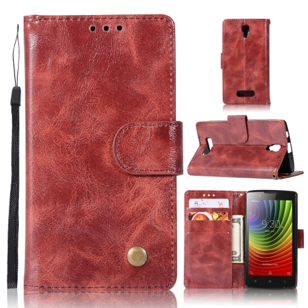For Lenovo A2010 Retro Copper Button Crazy Horse Horizontal Flip PU Leather Case with Holder & Card Slots & Wallet & Lanyard(Wine Red)