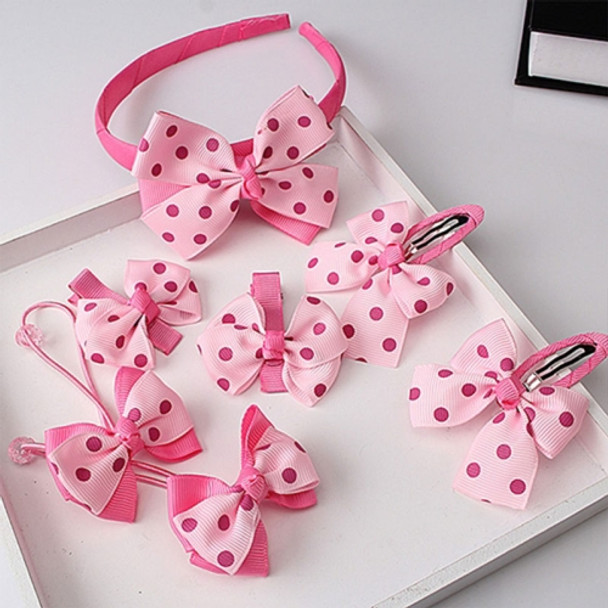 7 PCS/Set Children Accessories Hairband Baby Girls Lovely Bow Headwear Hair Clip(Pink + watermelon red dots)