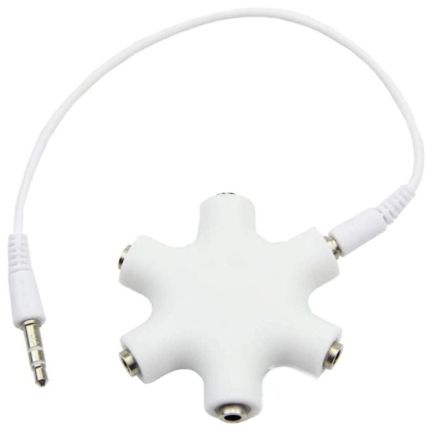 6 Ports 3.5mm Stereo Female Jack Adapter with 3.5mm Audio Cable, For iPhone 5 & 5S / iPhone 4 & 4S / 3GS / 3G / iPad 4 / iPad mini 1 / 2 / 3 / New iPad / iPad 2 / iPod touch(White)