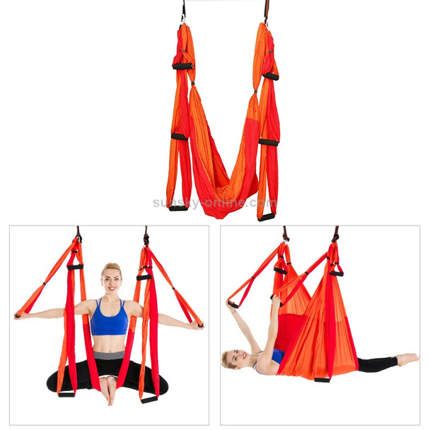 6 Handles Bodybuilding Handstand Inelasticity Aerial Yoga Hammock(Gradient Red)