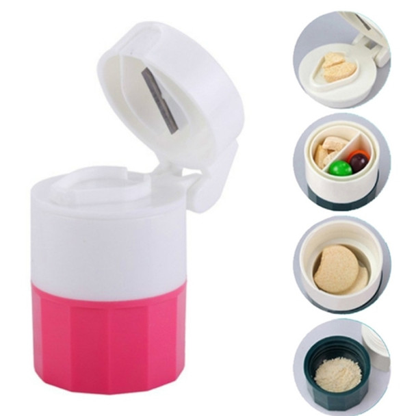 2 PCS Environmental Protection Multifunctional Circular Pill Divider Pill Box(Pink)