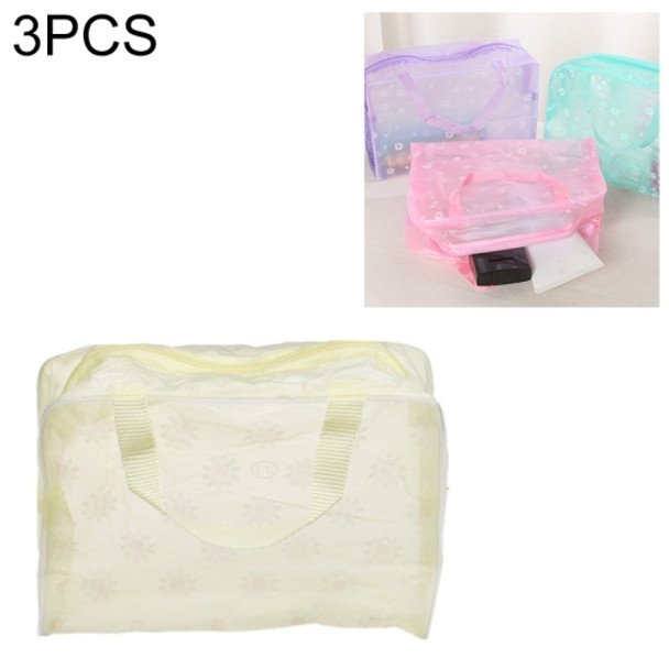 3 PCS Make Up Organizer Bag Toiletry Bathing Storage Bag Women Waterproof Transparent Floral PVC Travel Cosmetic Bag(yellow)