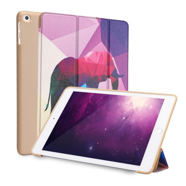 Elephant Pattern Horizontal Flip PU Leather Case for iPad 9.7 (2018) & (2017) / Air 2 / Air, with Three-folding Holder & Honeycomb TPU Cover