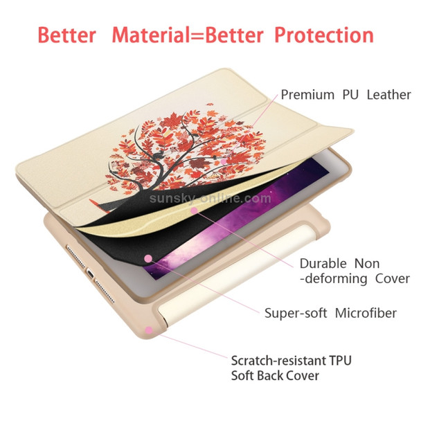 Maple Pattern Horizontal Flip PU Leather Case for iPad 9.7 (2018) & (2017) / Air 2 / Air, with Three-folding Holder & Honeycomb TPU Cover