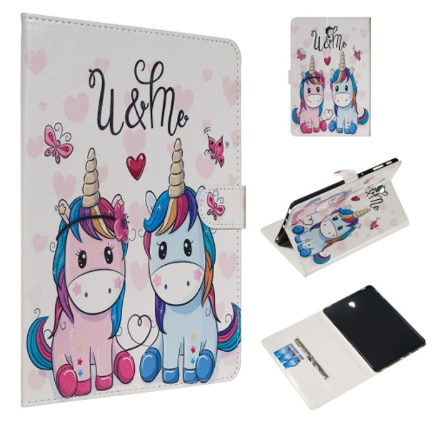 For Galaxy Tab S4 10.5 T830 / T835 Colored Drawing Pattern Horizontal Flip PU Leather Case with Holder & Card Slots(Couple Unicorn)