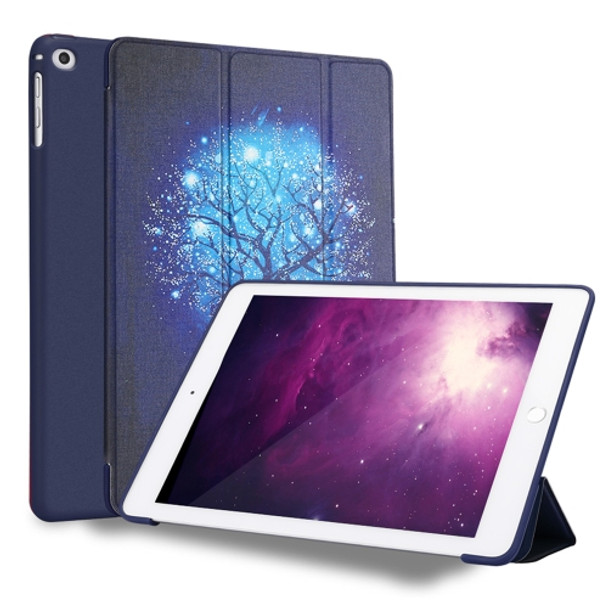 Blue Tree Pattern Horizontal Flip PU Leather Case for iPad 9.7 (2018) & (2017) / Air 2 / Air, with Three-folding Holder & Honeycomb TPU Cover