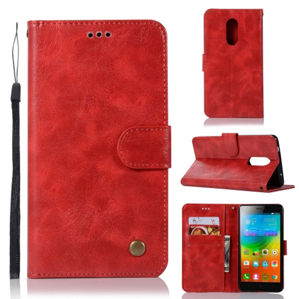 For Lenovo K6 Note Retro Copper Button Crazy Horse Horizontal Flip PU Leather Case with Holder & Card Slots & Wallet & Lanyard(Red)