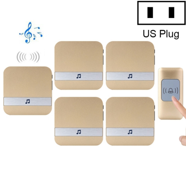 CACAZI A9 1 Button 5 Receivers Smart Home Wireless Remote Control Music Door Bell, US Plug(Gold)