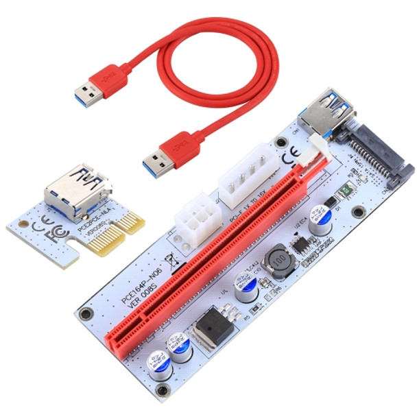 PCE164P-N06 VER008S USB 3.0 PCI-E Express 1x to 16x PCI-E Extender Riser Card Adapter 15 Pin SATA Power 6 Pin + 4 Pin Power Supply Port with 60cm USB Cable(Red)