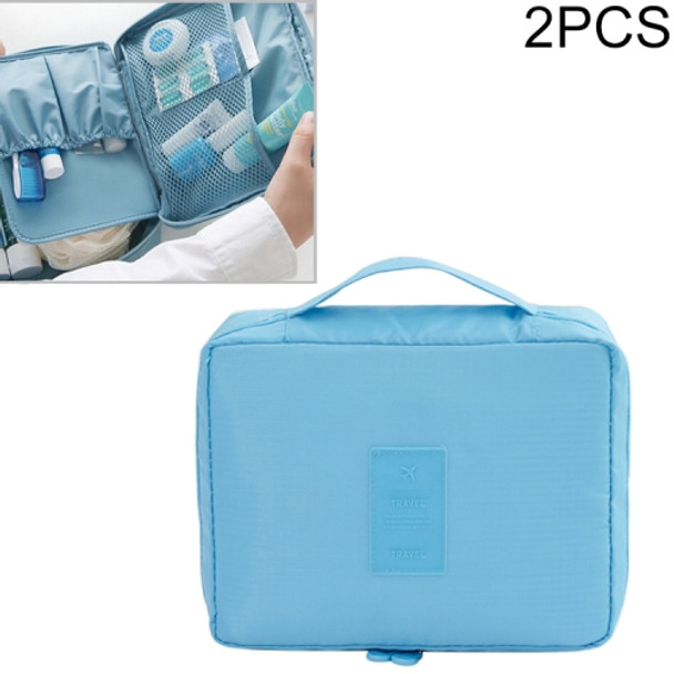 2 PCS Waterproof Make Up Bag Travel Organizer for Toiletries Kit(sky blue)