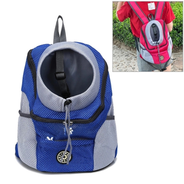 Outdoor Pet Dog Carrier Bag Front Bag Double Shoulder Portable Travel Backpack Mesh Backpack Head, Size:S(Blue)