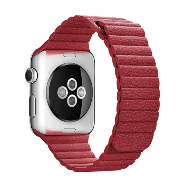 For Apple Watch 42mm Loop Magnetic Closure Clasp PU Leather Watchband(Red)