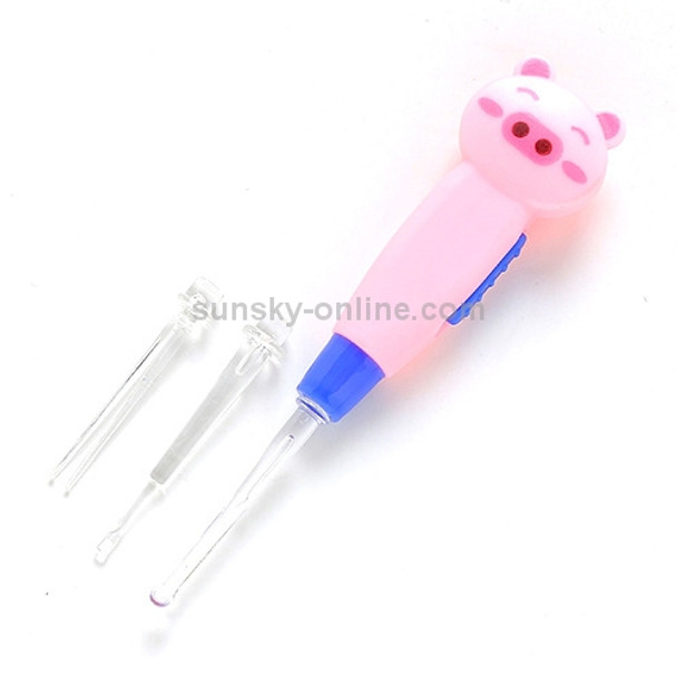 2 PCS Baby Care Ear Spoon Child Ears Cleaning Earwax Spoon Digging Ear Syringe With Light(Pink pig)