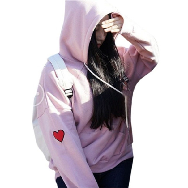 Skateboarding Women Hoodie Loose Embroidery Love Round Neck Sweater, Size:XXL(Pink)