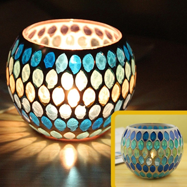 Mosaic Glass Candlestick Retro Ornaments Gift Bar Candle Cup Home Accessories(Willow)