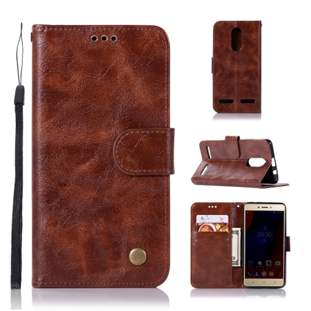 For Lenovo K6 Retro Copper Button Crazy Horse Horizontal Flip PU Leather Case with Holder & Card Slots & Wallet & Lanyard(Brown)