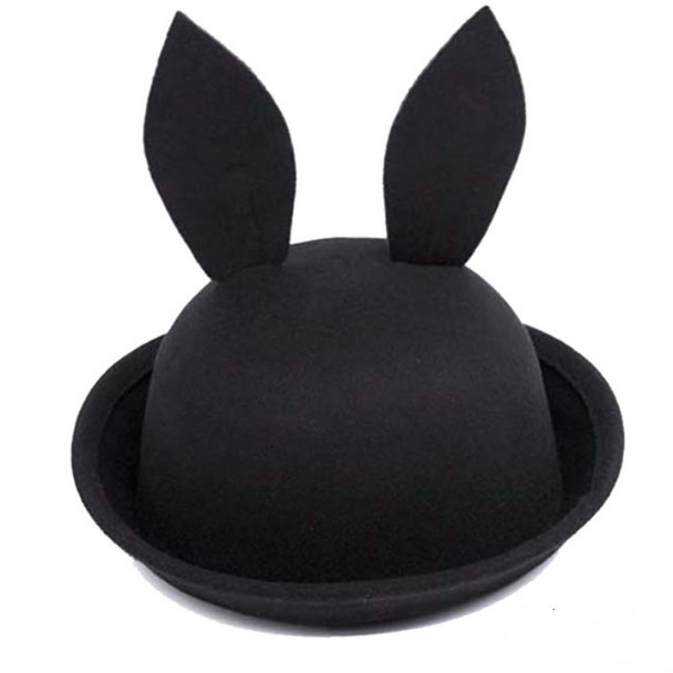 Autumn And Winter Children Hat Woolen Pointy Rabbit Ears Basin Hat Fisherman Hat(Black)