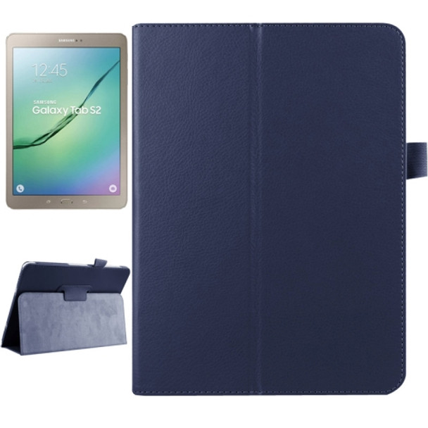 Litchi Texture Horizontal Flip Solid Color Smart Leather Case with Two-folding Holder & Sleep / Wake-up Function for Galaxy Tab S2 9.7 / T815(Dark Blue)