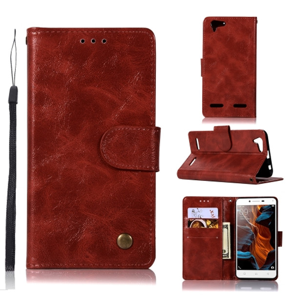 For Lenovo Lemon 3 Retro Copper Button Crazy Horse Horizontal Flip PU Leather Case with Holder & Card Slots & Wallet & Lanyard(Wine Red)