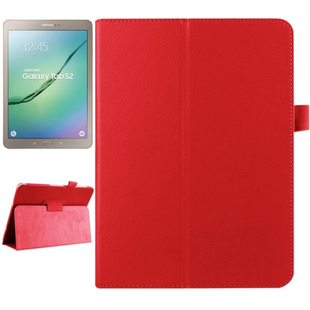 Litchi Texture Horizontal Flip Solid Color Smart Leather Case with Two-folding Holder & Sleep / Wake-up Function for Galaxy Tab S2 9.7 / T815(Red)