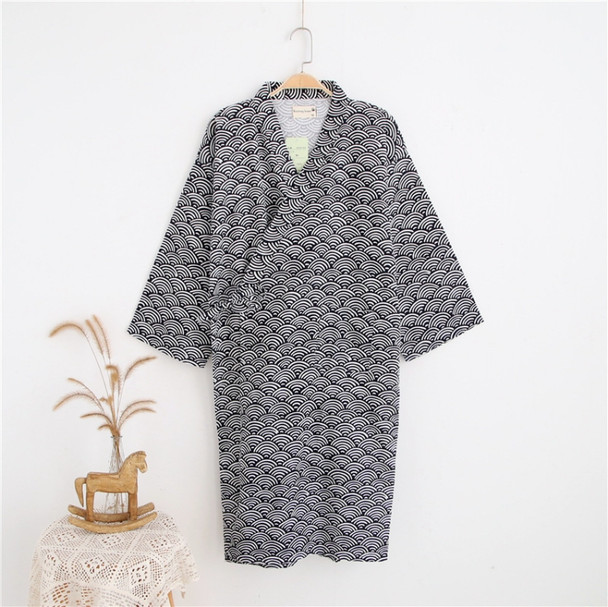 Man Pure Cotton Double-deck Bathrobe Kimono Pajamas Home Wear, Size: L(Navy)