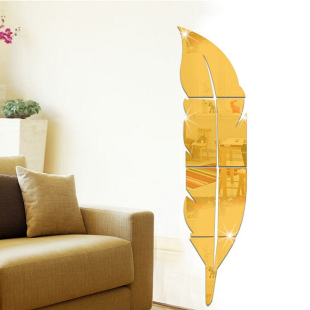 DIY Feather Style Acrylic Mirror Wall Stickers Home Room Mural Decoration Art Wall Sticker, Size: 18*73cm(Gold)