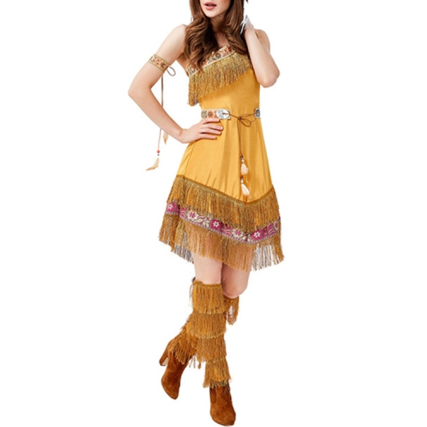 Indian Style Tassel Indigenous Role-playing Costume, Size: M(Khaki)